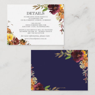 Carte D'accompagnement Burgundy Jaune Orange Floral Détails du Mariage