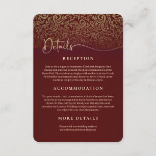 Carte D'accompagnement Burgundy Mariage damassé Détails de la réception E