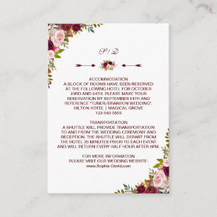 Carte D'accompagnement Burgundy Marsala Floral Détails sur le Mariage - I