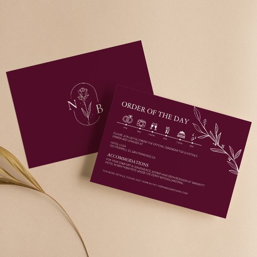 Carte D'accompagnement Burgundy Minimalist Boho Wedding Timeline