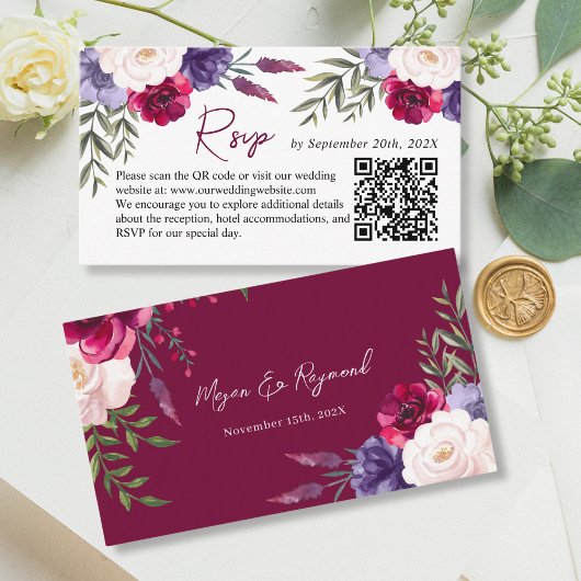 Carte D'accompagnement Burgundy Navy Blush Mariage Website RSVP QR Code