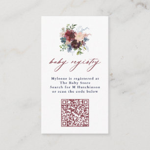Carte D'accompagnement Burgundy & Navy Floral QR Code Baby Registry