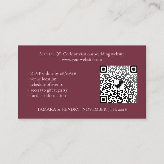 Carte D'accompagnement Burgundy Online RSVP QR Code Mariage (Devant)