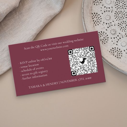 Carte D'accompagnement Burgundy Online RSVP QR Code Mariage