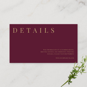 Carte D'accompagnement Burgundy & Or Simple Formel Détails du Mariage