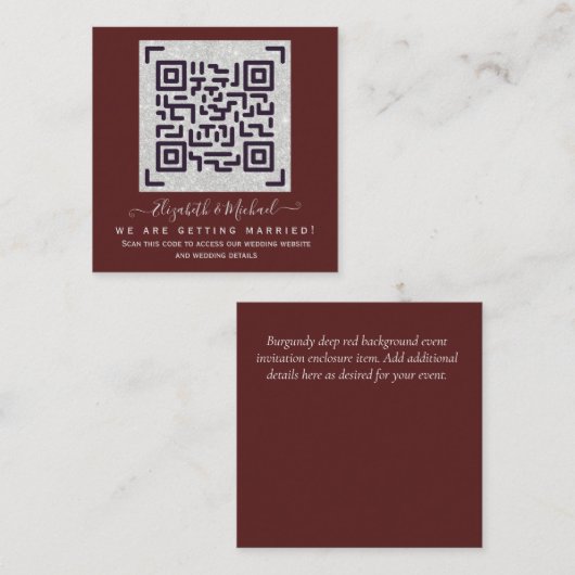 Carte D'accompagnement BURGUNDY QR SCANNING CODE Mariage Détails du site  (Devant / Derrière)