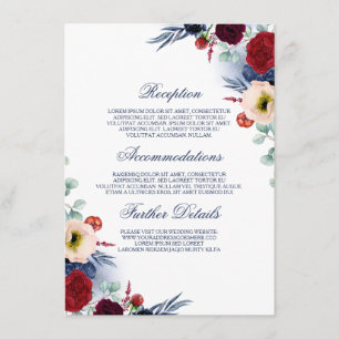 Carte D'accompagnement Burgundy Red et Navy Blue Mariage Information