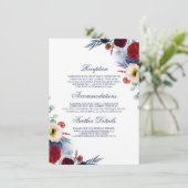 Carte D'accompagnement Burgundy Red et Navy Blue Mariage Information (Debout devant)