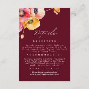 Carte D'accompagnement Burgundy & Red Floral Détails du Mariage