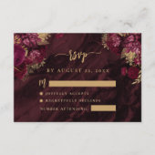 Carte D'accompagnement Burgundy Red Gold Floral Agate Script Wedding RSVP (Devant)