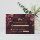 Carte D'accompagnement Burgundy Red Gold Floral Agate Script Wedding RSVP (Debout devant)
