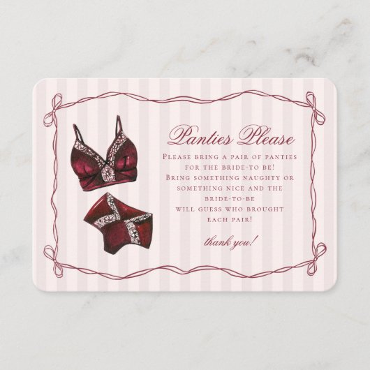 Carte D'accompagnement Burgundy Red Lingerie Shower Panties Please (Devant)
