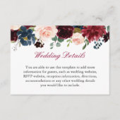 Carte D'accompagnement Burgundy Red Navy Blue Floral Détails du Mariage I (Devant)
