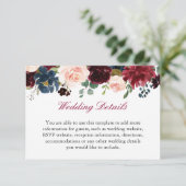 Carte D'accompagnement Burgundy Red Navy Blue Floral Détails du Mariage I (Debout devant)