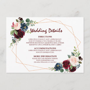 Carte D'accompagnement Burgundy Red Navy Floral Détails du Mariage géomét