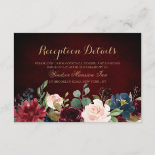 Carte D'accompagnement Burgundy Red Navy Floral Rustic Boho Réception
