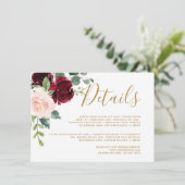 Carte D'accompagnement Burgundy Red Navy Floral Rustic Détails du Mariage (Debout devant)
