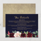 Carte D'accompagnement Burgundy Red Navy Floral Rustic Détails du Mariage (Devant / Derrière)