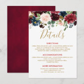 Carte D'accompagnement Burgundy Red Navy Floral Rustic Détails du Mariage (Devant / Derrière)