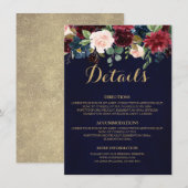 Carte D'accompagnement Burgundy Red Navy Floral Rustic Détails du Mariage (Devant / Derrière)