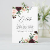 Carte D'accompagnement Burgundy Red Wine Blush Détails Mariage Réception (Debout devant)