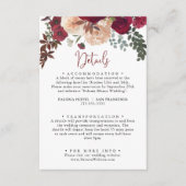 Carte D'accompagnement Burgundy Rose Blush Floral Détails du Mariage (Devant)