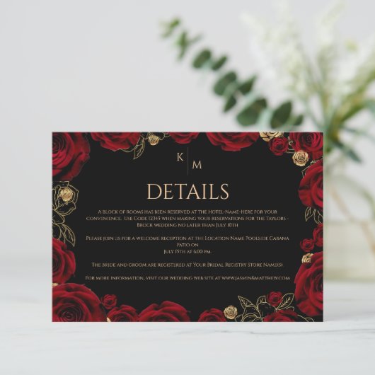 Carte D'accompagnement Burgundy Roses Boho Wedding (Debout devant)