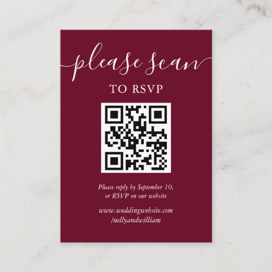 Carte D'accompagnement Burgundy Script RSVP QR Code (Devant)