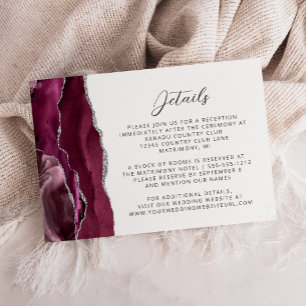 Carte D'accompagnement Burgundy Silver Agate Détails du Mariage