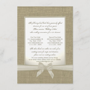 Carte D'accompagnement Burlap et Bow Rustic Mariage Hébergements