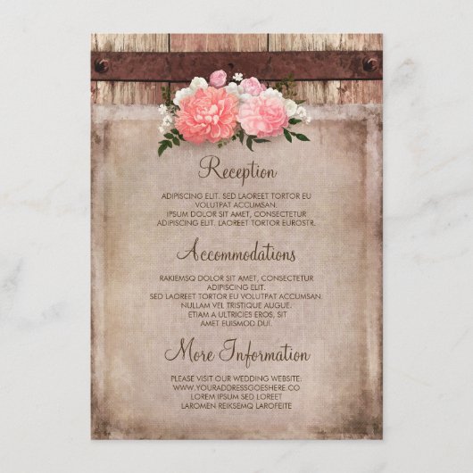 Carte D'accompagnement Burlap floral et informations sur le Mariage du bo (Devant)