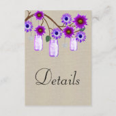 Carte D'accompagnement Burlap Purple Floral Mason Jars Détails du Mariage (Devant)