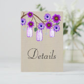 Carte D'accompagnement Burlap Purple Floral Mason Jars Détails du Mariage (Debout devant)