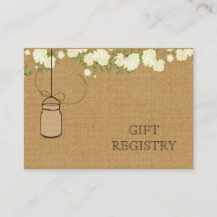 Carte D'accompagnement burlap rustique ivoire roses mason jars registre c