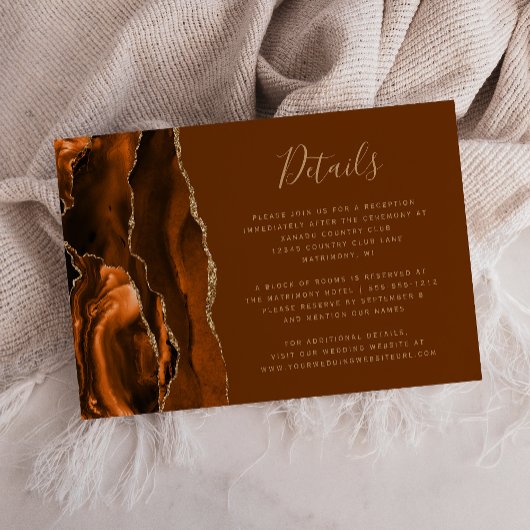 Carte D'accompagnement Burnt Orange Gold Agate Brown Détails du Mariage