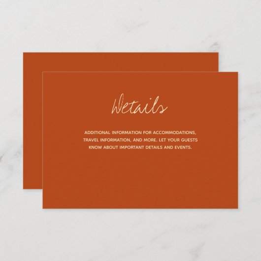 Carte D'accompagnement Burnt Orange Typography Détails du Mariage (Devant / Derrière)