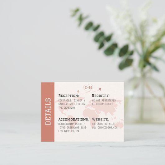 Carte D'accompagnement Burnt Orange World Map Destination Mariage (Debout devant)