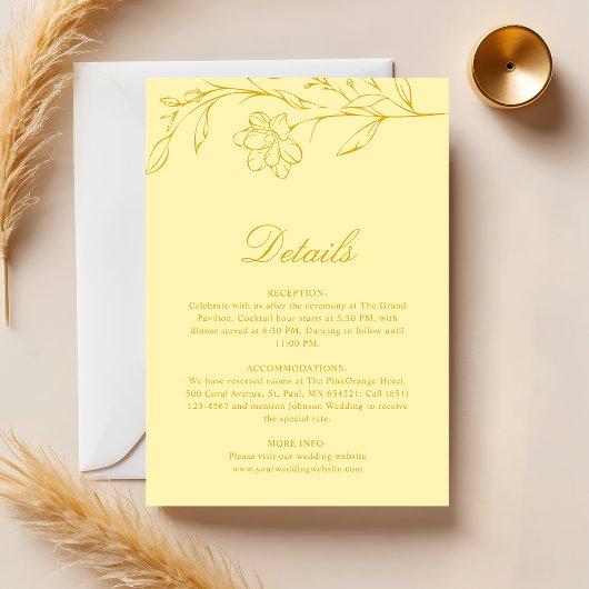 Carte D'accompagnement Butter Yellow Modern Floral Wedding Details