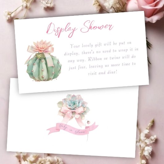 Carte D'accompagnement Cactus Ruban rose Bébé Fille Douche Affichage Douc