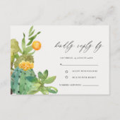 Carte D'accompagnement Cactus Succulent Mariage Foliage Jaune RSVP (Devant)