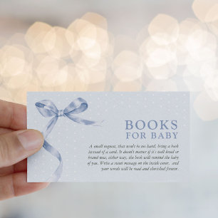 Carte D'accompagnement Cadeau Bébé Fête : Livre avec un joli nœud bleu