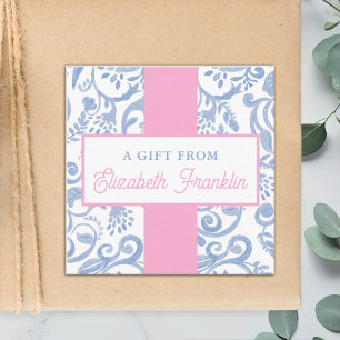 Carte D'accompagnement Cadeau classique Motif bleu et blanc