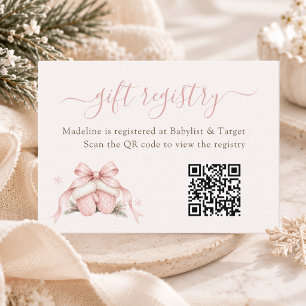 Carte D'accompagnement Cadeau de Liste de Naissance Bébé Fille Hiver Rose