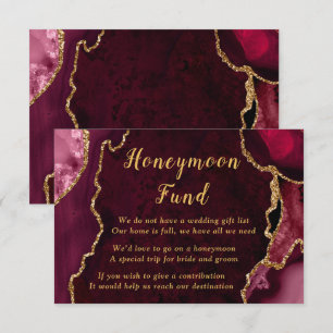 Carte D'accompagnement Cadeau de Mariage Lune de Miel Agate Rouge Bourgog
