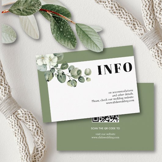 Carte D'accompagnement Cadre avec eucalyptus et fleurs blanches mariage
