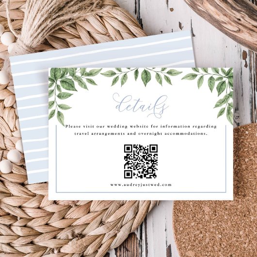 Carte D'accompagnement Cadre bleu Hydrangea Greens Horizontal QR Code