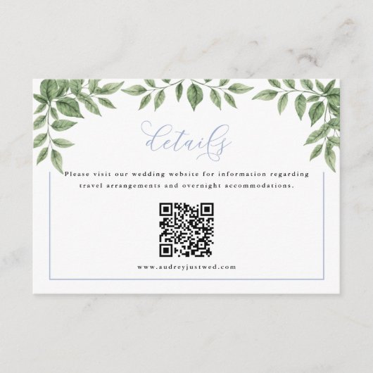 Carte D'accompagnement Cadre bleu Hydrangea Greens Horizontal QR Code (Devant)