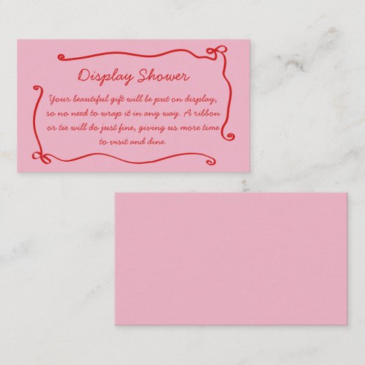 Carte D'accompagnement Cadre Bow rose Rouge Douche d'affichage manuscrite (Devant / Derrière)