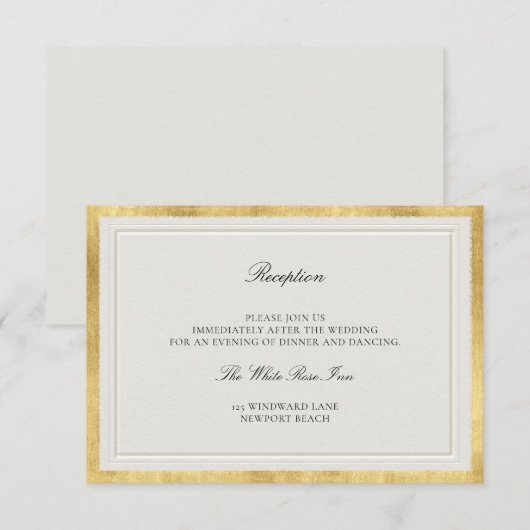 Carte D'accompagnement Cadre Classique Élévé Or Crème Réception de Mariag (Devant / Derrière)