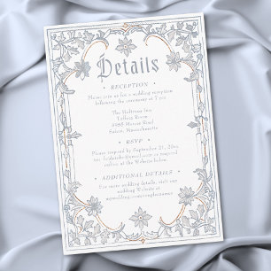 Carte D'accompagnement Cadre de Fantaisie Médiévale Bleu Or Mariage Gravu